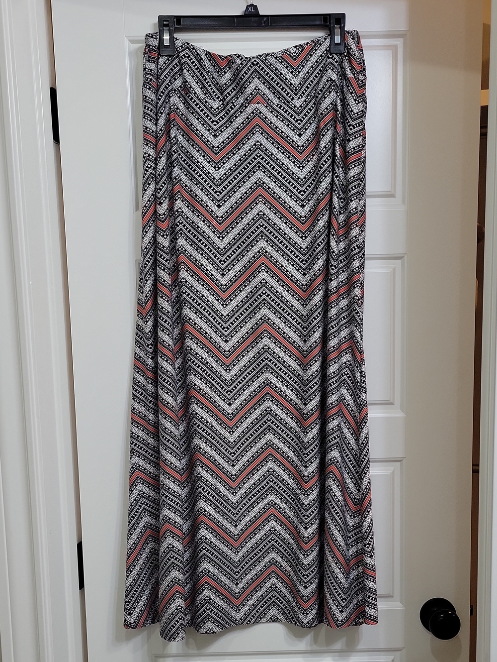 Robert Louis Chevron Maxi Skirt in Black, White & Coral